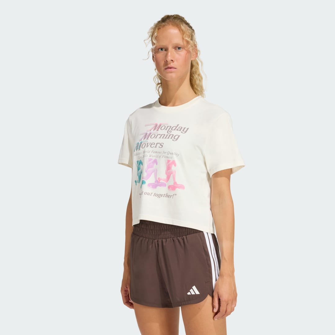 Съкратен топ adidas Performance Les Mills Movers Graphic Cropped Tee Бяло | KS0086, 0