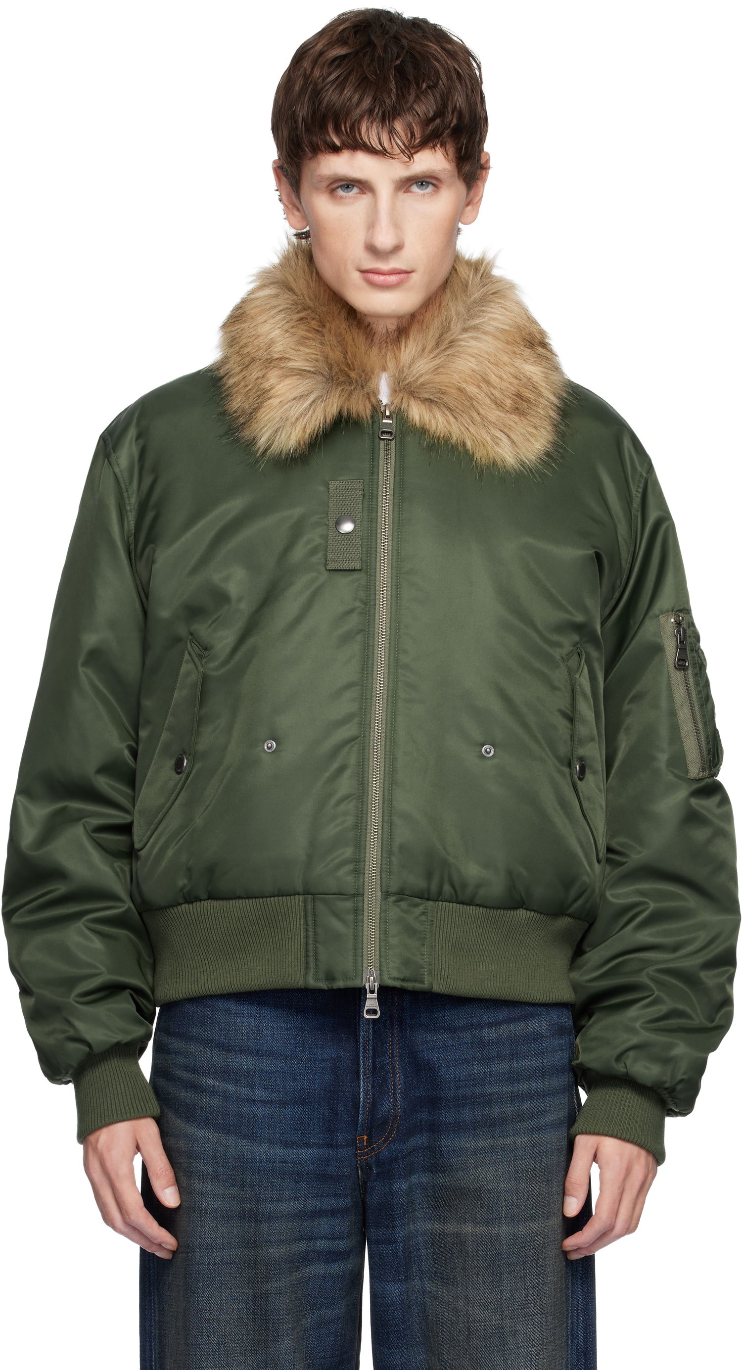 Яке бомбър Andersson Bell Fur Collar MA-1 Bomber Jacket Зелено | awa737u, 0