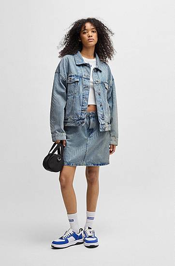 Яке BOSS HUGO Boxy Fit Logo Print Denim Jacket Синьо | 50534757, 1