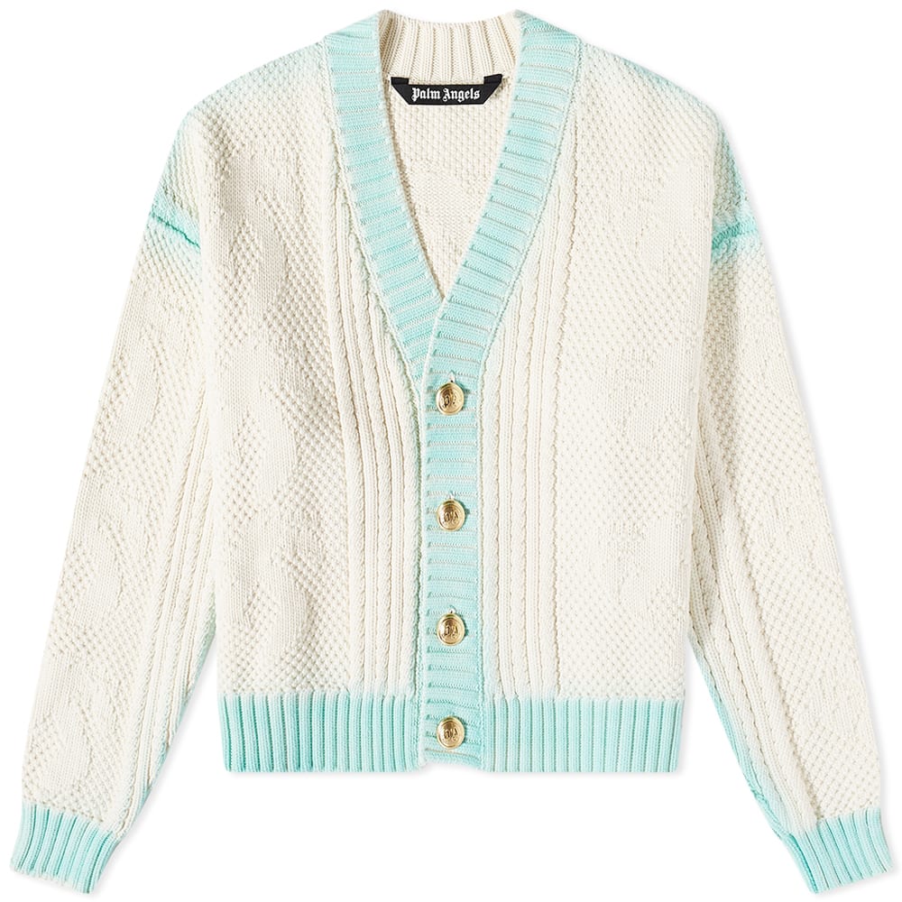 Пуловер Palm Angels Sprayed Palm Cardigan Бяло | PMHB014S23KNI0010340, 0