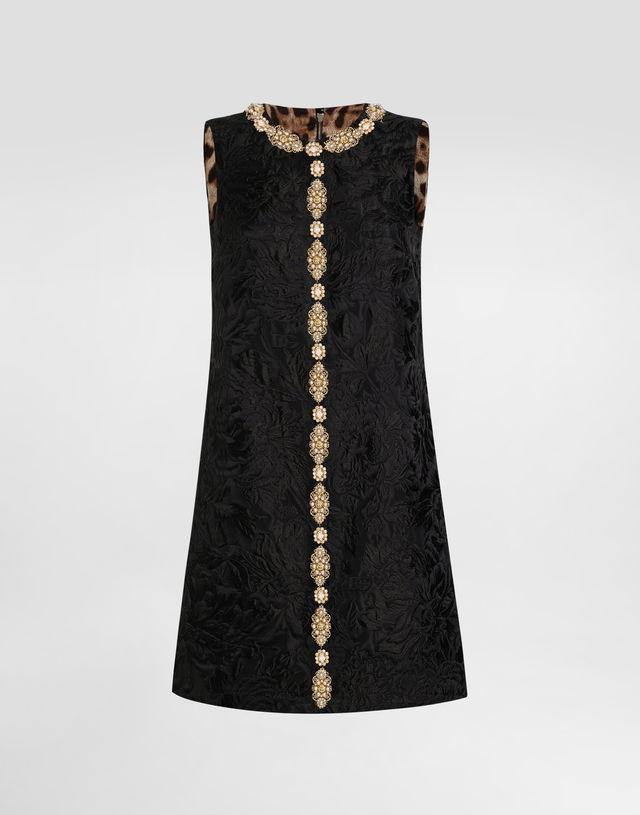 Dolce & Gabbana Brocade Peony Dress with Jeweled Embellishments