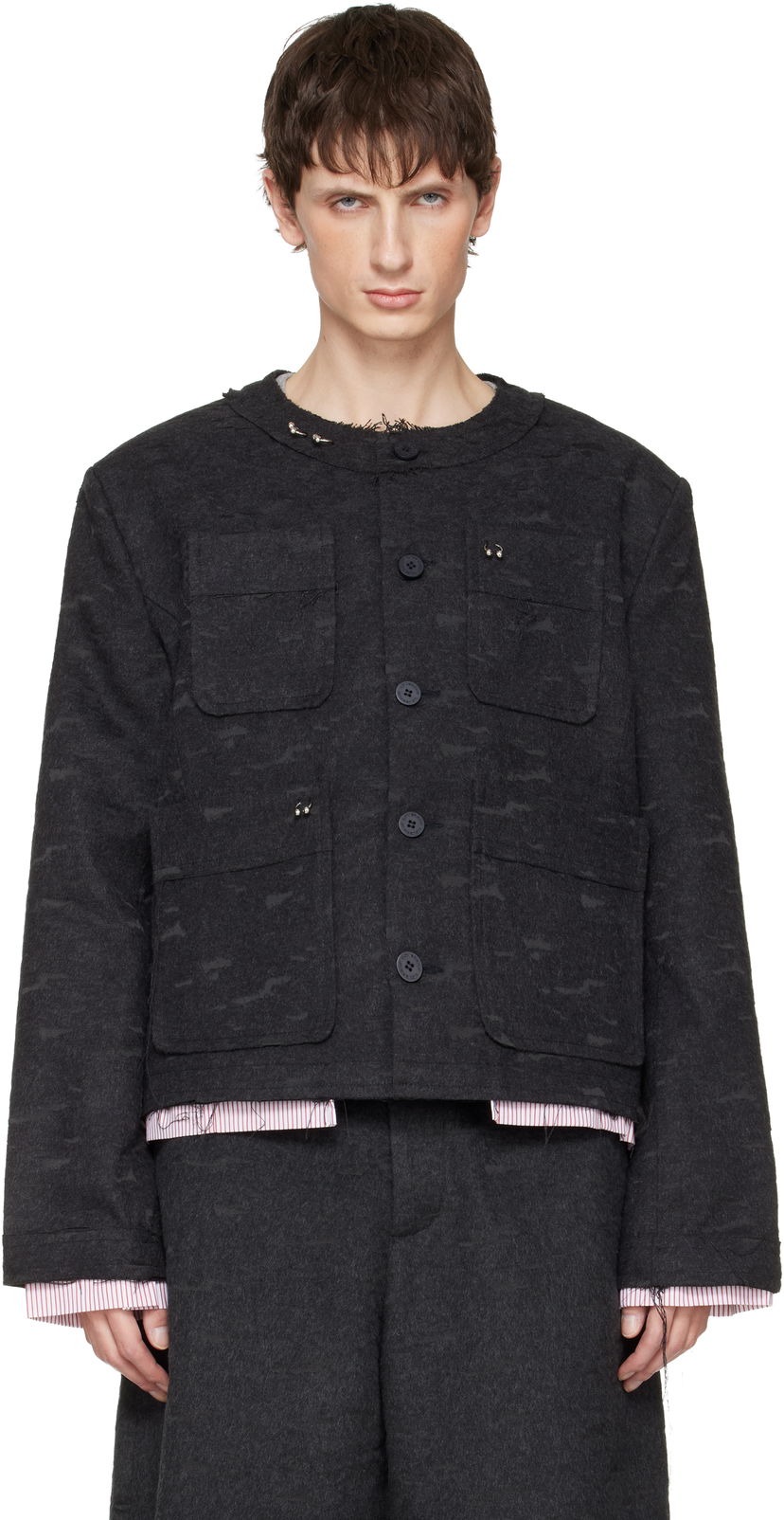 Яке Charles Jeffrey Loverboy LOVERBOY Piercing Distressed Collarless Jacket Черно | 052020301