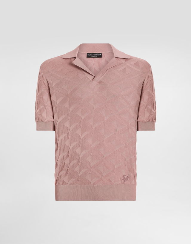 Dolce & Gabbana Silk Polo Shirt with 3D Cube Pattern and Logo Embroidery