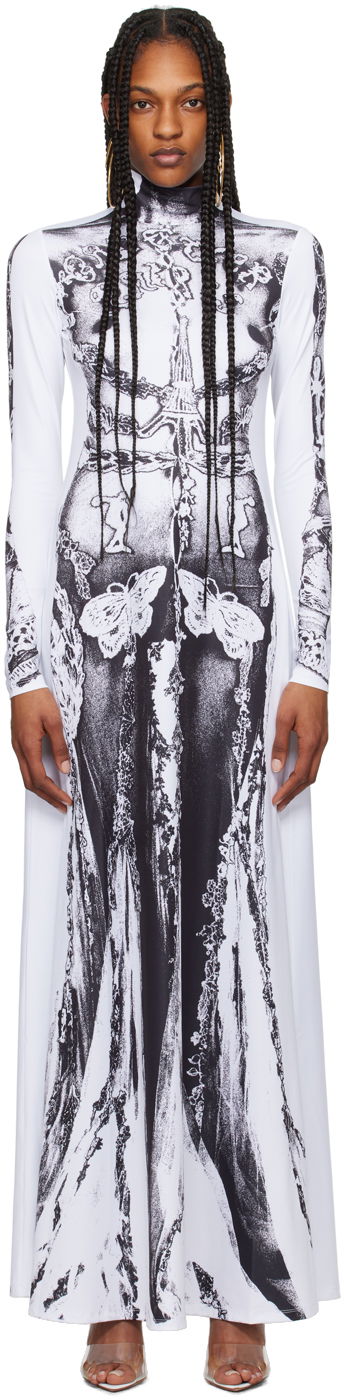 Pокля Jean Paul Gaultier Jean Paul Gaultier 'The Gaultier Paris' Print Maxi Dress Бяло | 24/25-F-RO132-J546-0100, 0