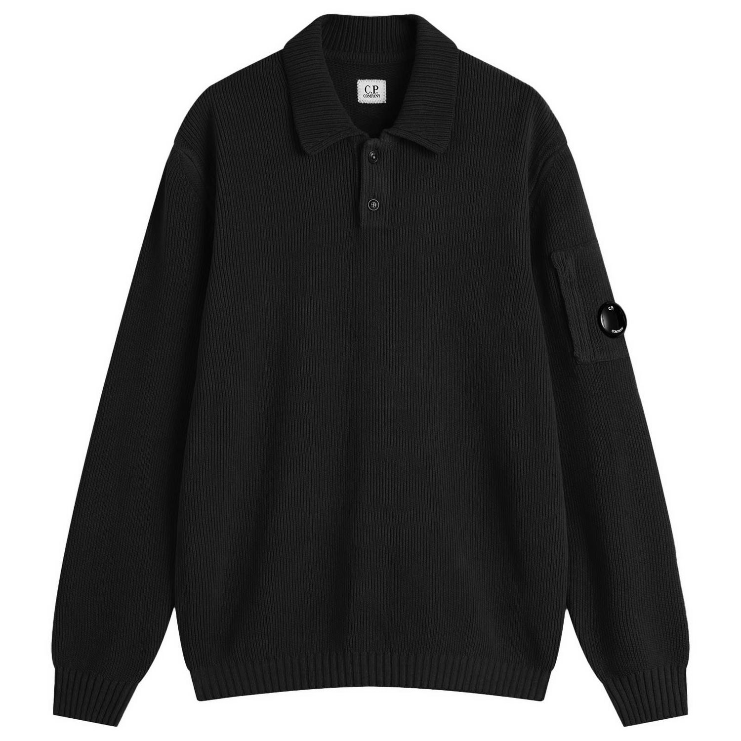 Пуловер C.P. Company C.P. Company Chenille Ribbed Knit Polo, Size Large Черно | 19CMKN021A-005558G-999, 0