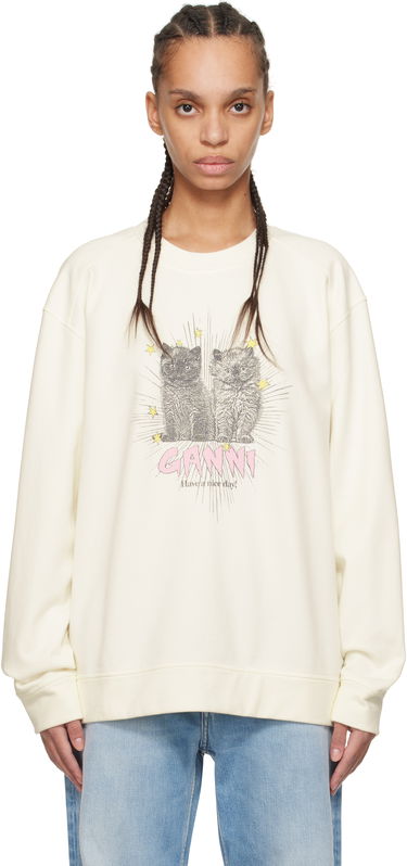 Суитчър GANNI GANNI Isoli Kittens Drop Shoulder Sweatshirt Бежово | T4163, 0