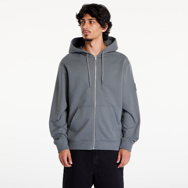 Badge Zip Through Hoodie Gray