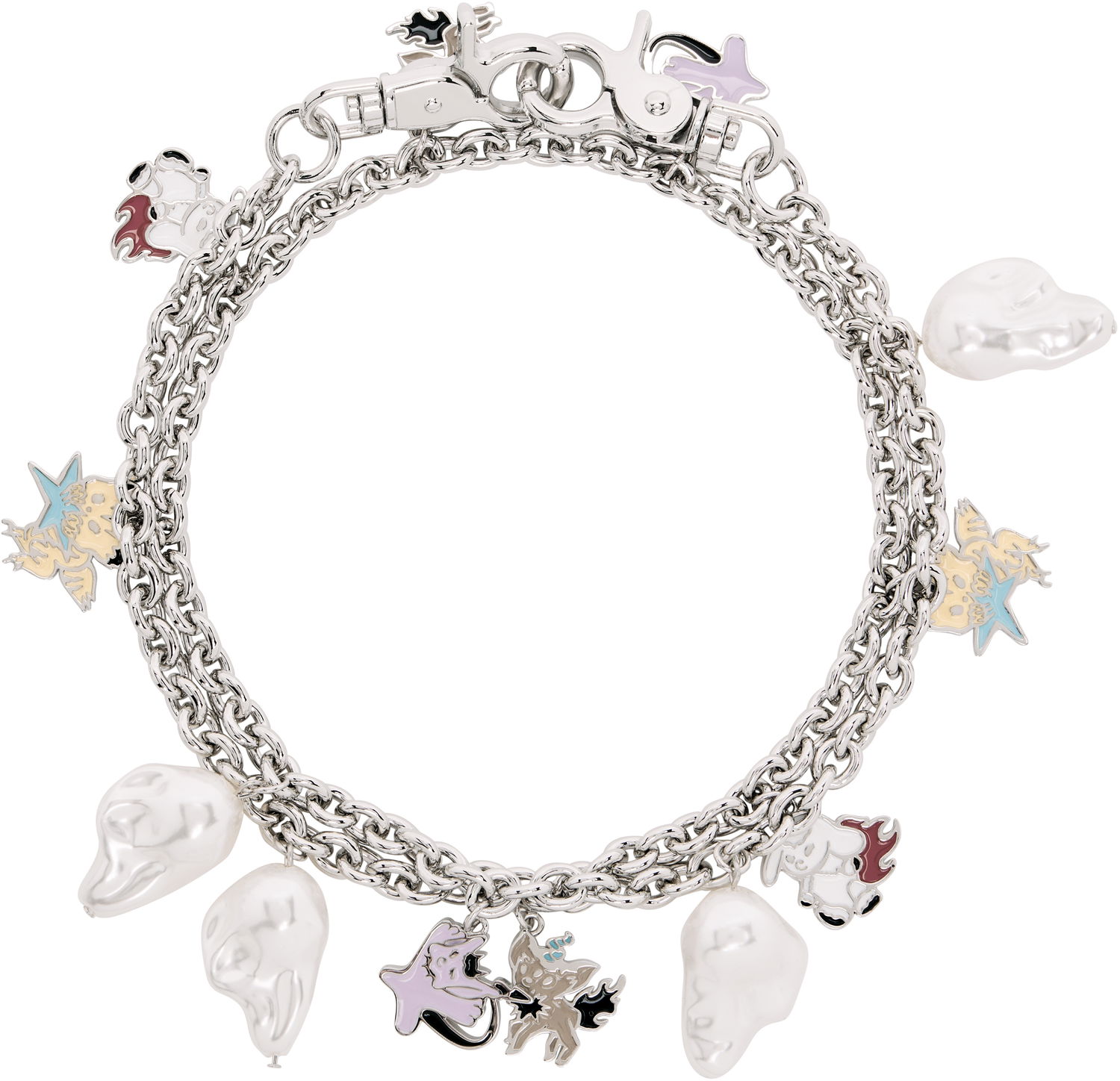 Гривна We11done We11done Silver-Tone Monster & Pearl Charm Bracelet Металик | WD-AJ2-25-540-U-SV, 0