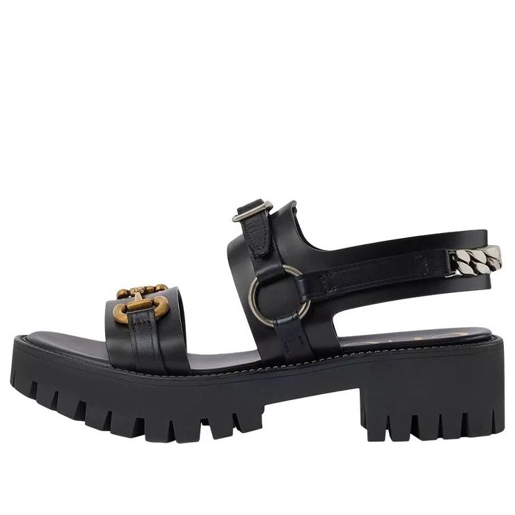 Кецове и обувки Gucci Horsebit Chain Leather Sandals Черно | 700051-DS8R0-1000, 0