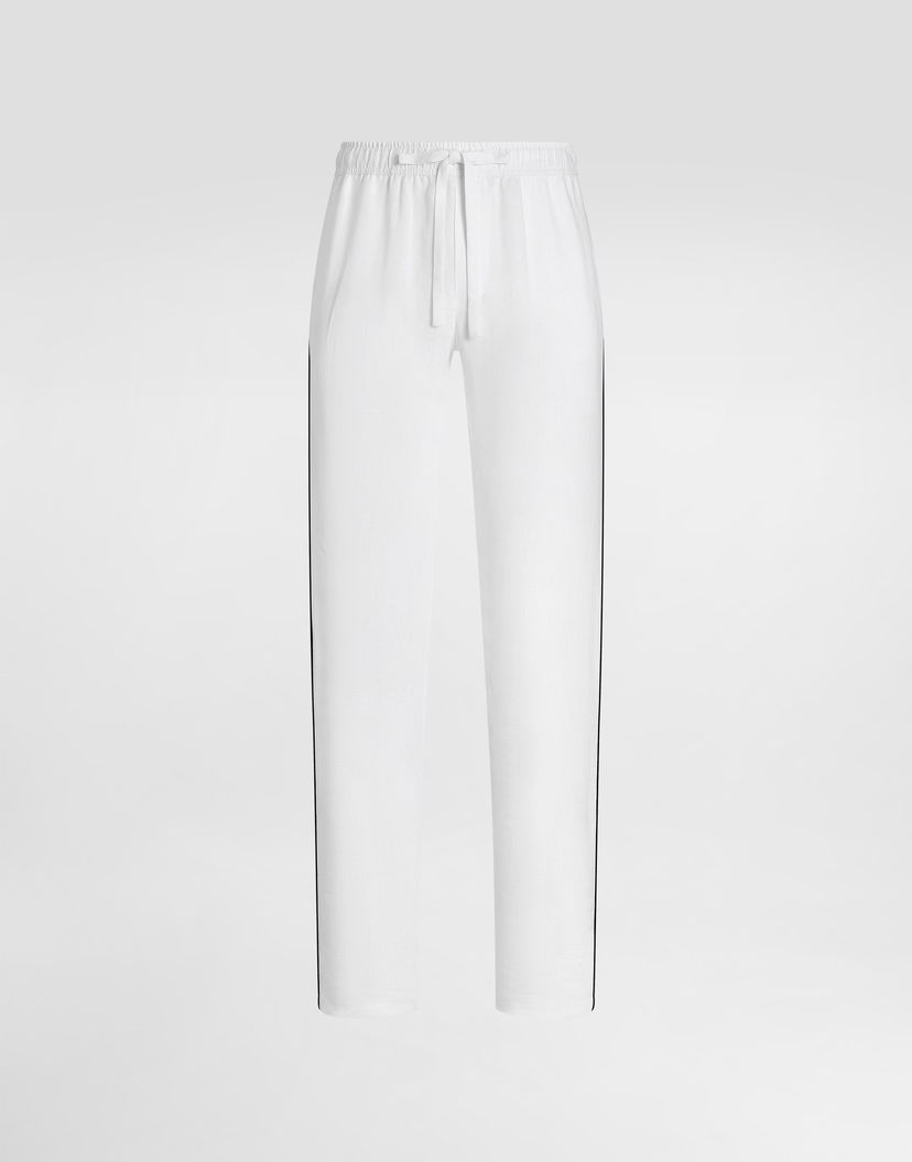 Панталони Dolce & Gabbana Dolce & Gabbana Linen Drawstring Trousers with Side Stripes Бяло | GVCRAZGJ765W0800