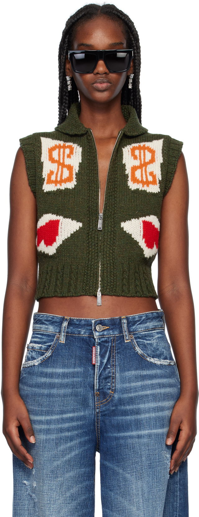 Cropped Jacquard Knit Vest