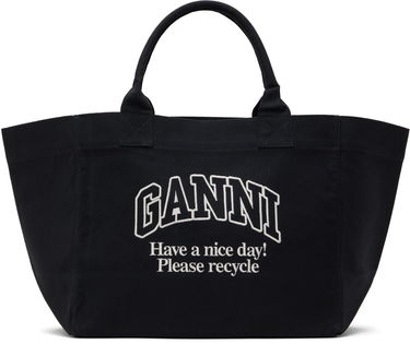 Голяма пазарска чанта GANNI GANNI Oversized Canvas Tote Bag Черно | A6680, 0