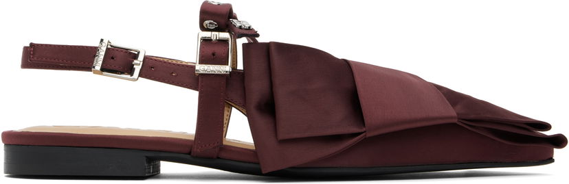 Аксесоари GANNI GANNI Big Bow Slingback Flats Бургунди | S2860