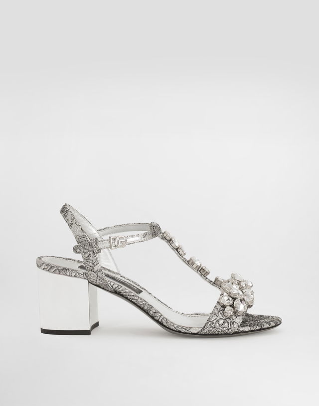 Dolce & Gabbana Brocade Sandals With Stones Embroidery