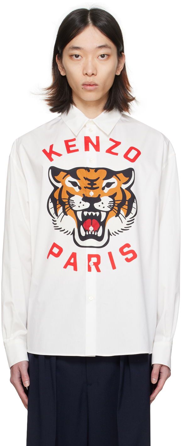 Риза KENZO Paris Lucky Tiger Shirt Бяло | FE55CH4209P7