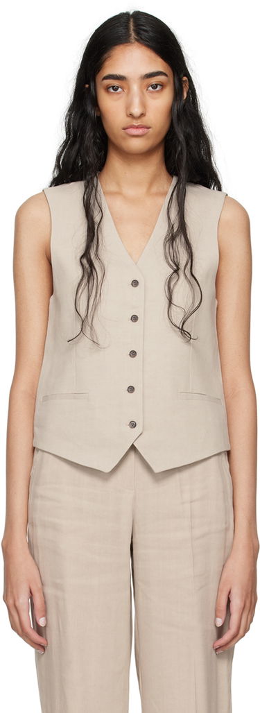 Жилетка Anine Bing Sleeveless Linen-Blend Vest Бежово | A-01-10019-SDA26, 0