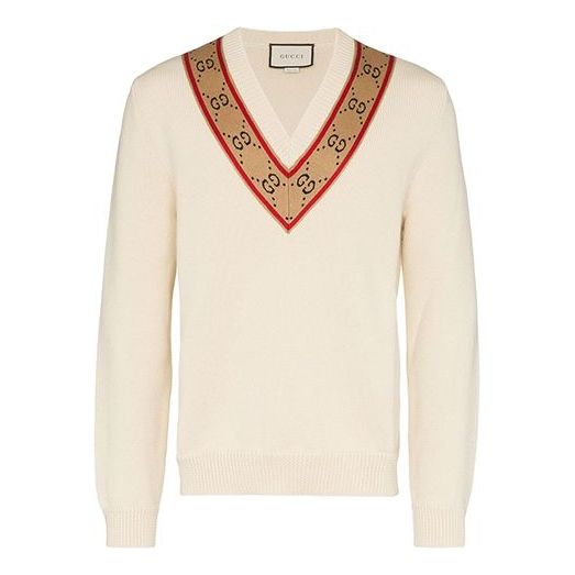 Пуловер Gucci GG V-neck Wool Sweater Бяло | 577089-XKAUO-9166, 0