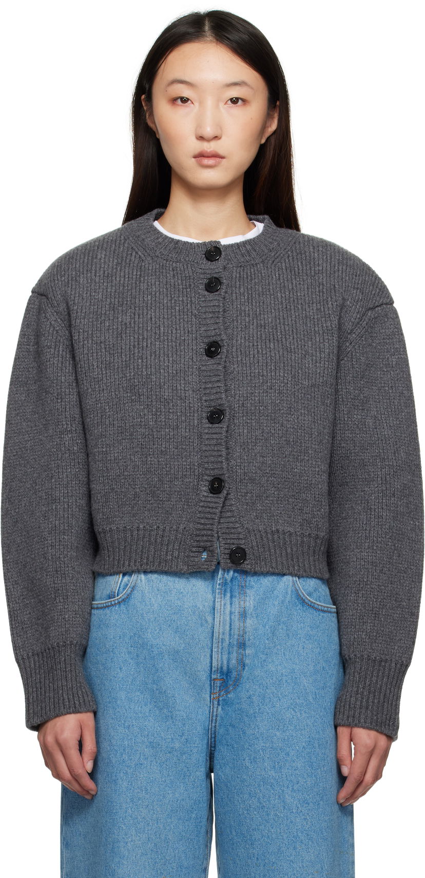 Пуловер Róhe Róhe Statement Shoulder Cardigan Сиво | 416-23-312