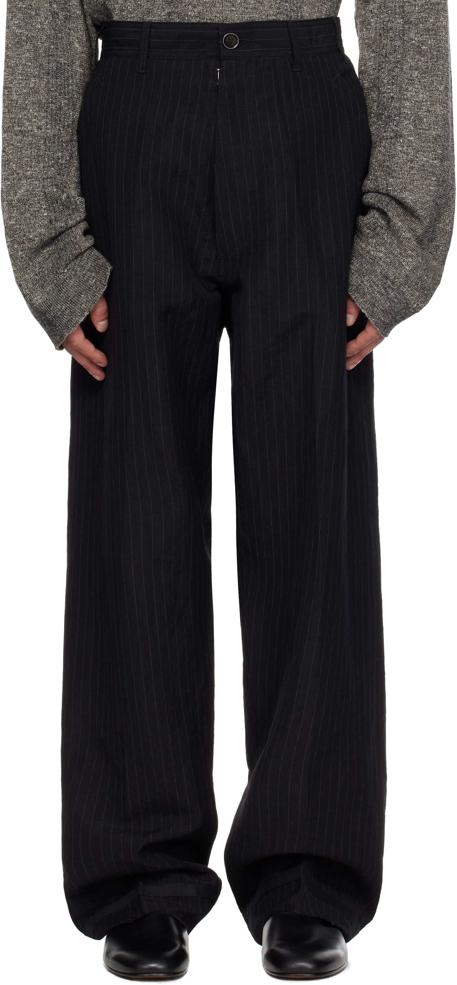 Панталони Maison Margiela Maison Margiela Pinstripe Linen & Wool Wide-Leg Trousers Черно | S50KA0678 M35447, 0
