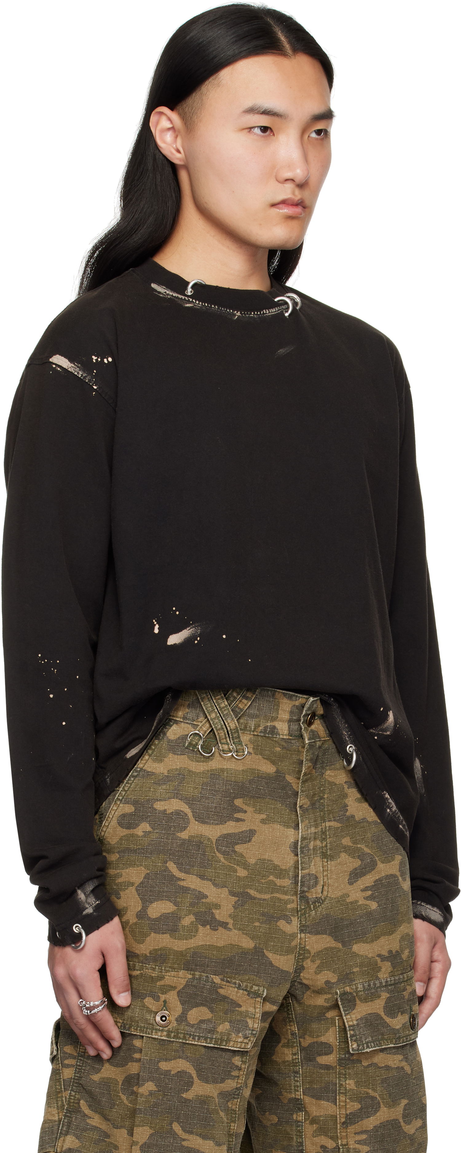 Суитчър We11done We11done Pierced Long Sleeve T-Shirt Черно | WD-TT0-25-771-U-BK, 1