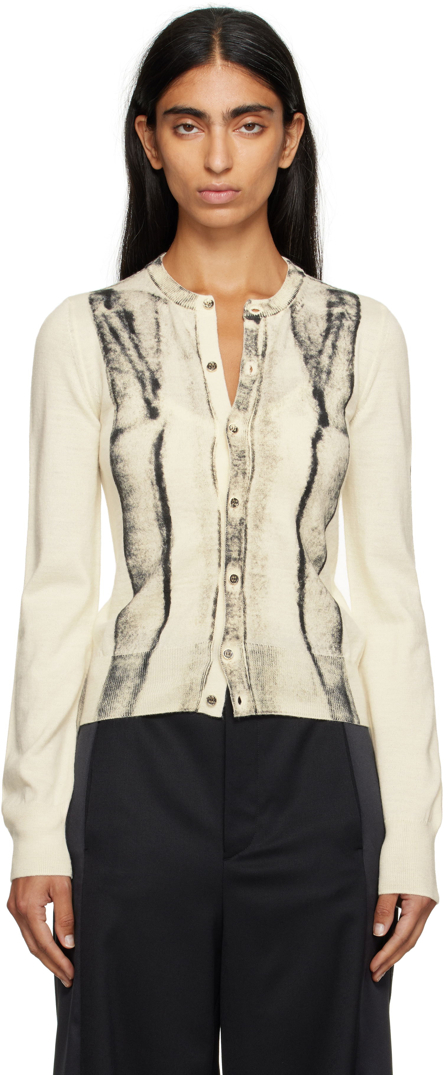 Пуловер Maison Margiela MM6 Maison Margiela Folded Printed Cardigan Бежово | S52HP0031 M13129, 0