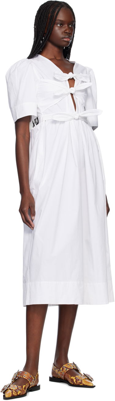 Pокля GANNI GANNI Stretch Cotton Tie Strap Midi Dress Бяло | W0306, 3