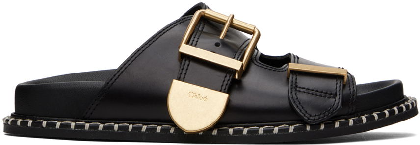Кецове и обувки CHLOÉ Rebecca Leather Slide Sandals Черно | CHC24S981D1, 0