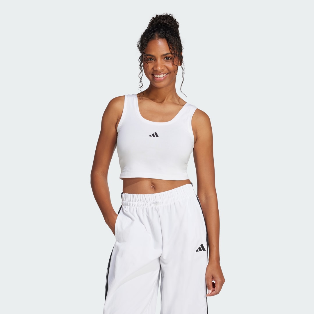 Потник adidas Performance Essentials Small Logo Cotton Crop Tank Top Бяло | JD0545, 0
