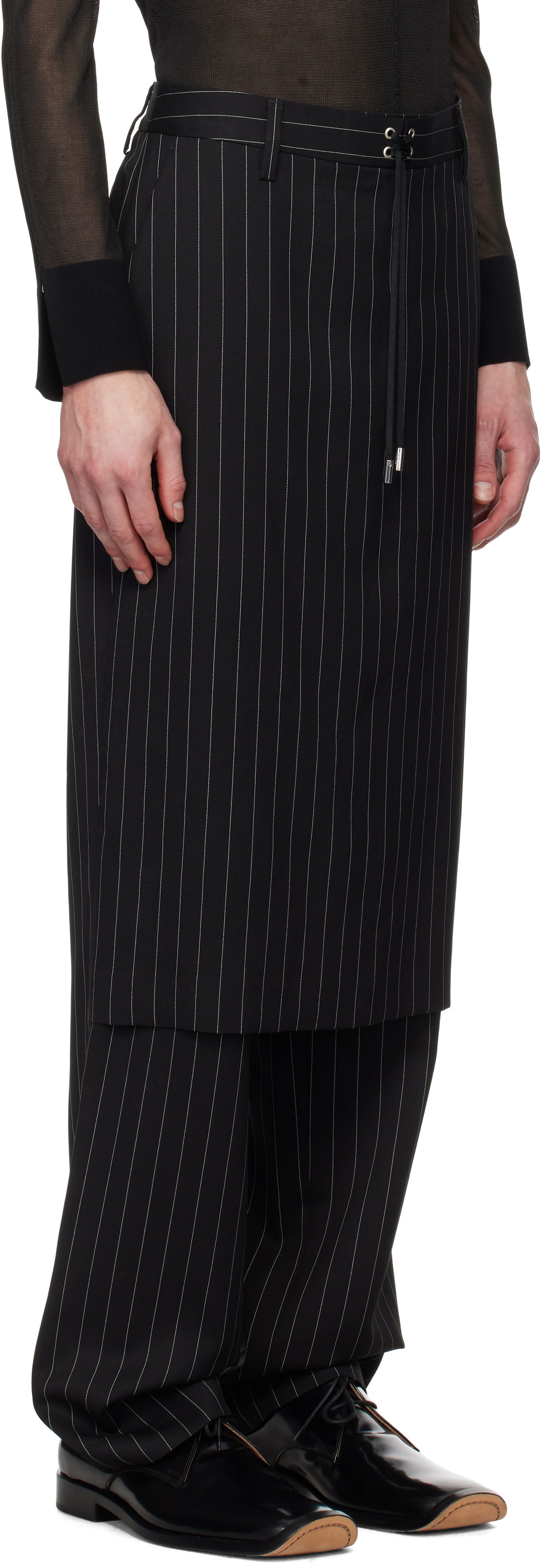 Панталони Jean Paul Gaultier Jean Paul Gaultier 'The Lace-Up Suit' Pinstripe Trousers Черно | 25/33-F-PJ010-C074-0001, 1