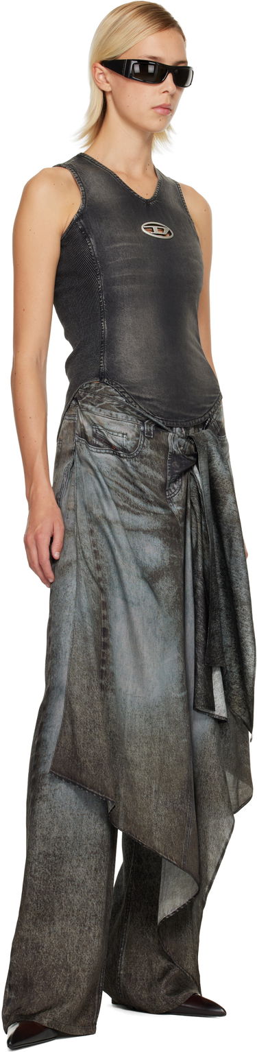 Потник Diesel V-Neck Distressed Denim-Look Tank Top with Metallic Logo Сиво | A19043 0CEBC, 3