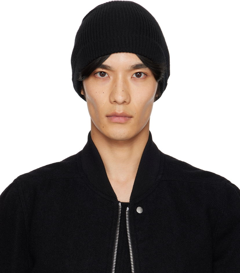 Шапка Rick Owens Concordians Ribbed Beanie Черно | RU02E1495 RIBWS