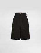 Dolce & Gabbana Raschel Tweed Midi Skirt with Central Slit and DG Logo