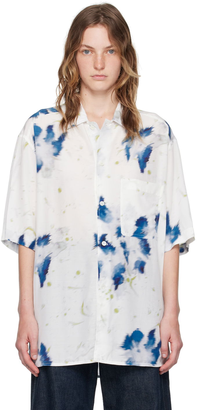 Риза LEMAIRE LEMAIRE Abstract-Print Short-Sleeve Shirt Бяло | SH1101 LF1271