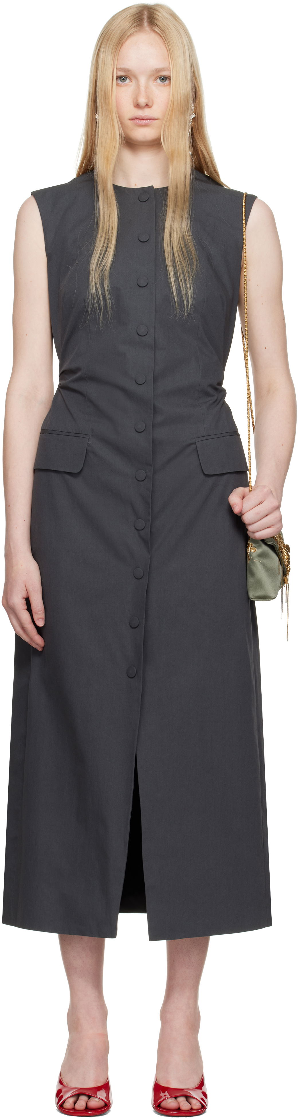Pокля Dries Van Noten Dries Van Noten Tailored Midi Dress Сиво | 251-011021-1449, 0