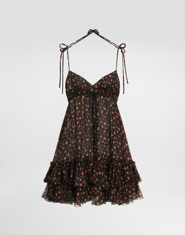Dolce & Gabbana Small Rose-print Short Chiffon Dress