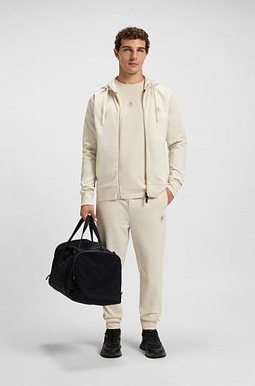 Суитчър BOSS Relaxed Fit Cotton Blend Hoodie with Monogram Бежово | 50545581, 1