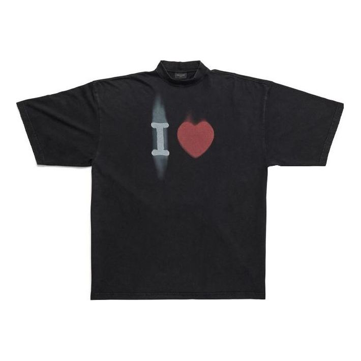 Тениска Balenciaga I Love Graphic Print Large Fit T-shirt Черно | 744439TOVH39034, 0