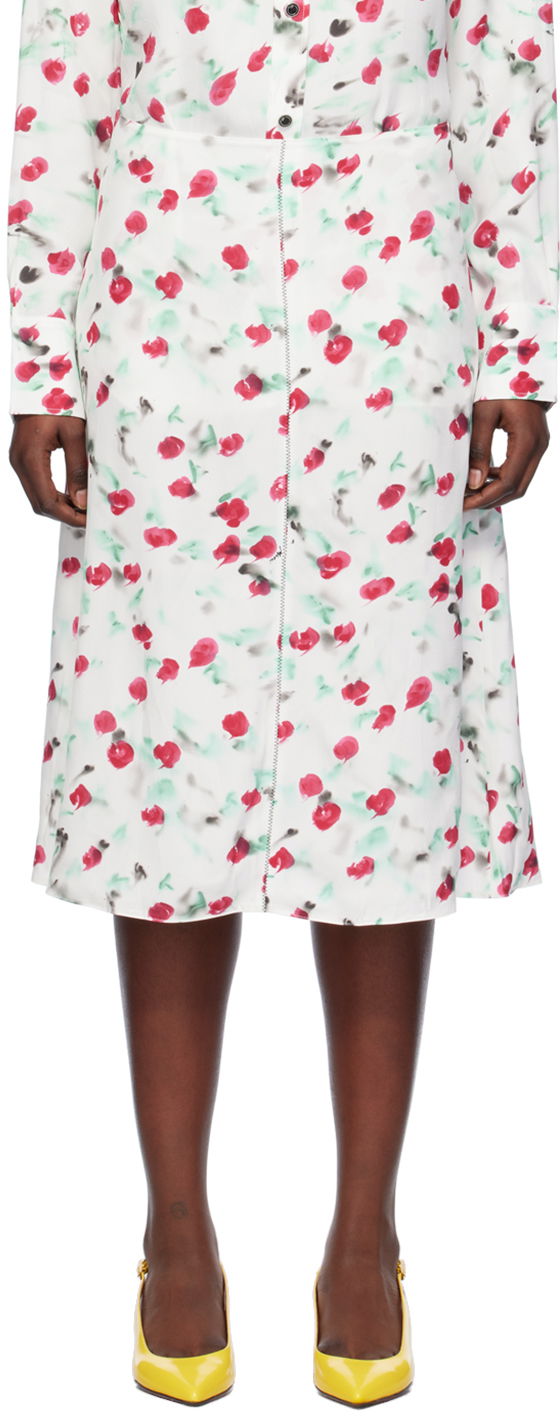 Пола Marni Printed Midi Skirt Бяло | GOMA0580A0 UTVA12