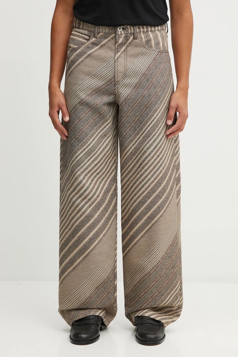 Панталони KENZO Wool Blend Diagonal Stripe Turn Up Wide Fit Pants Многоцветен | FF65PA3839IO
