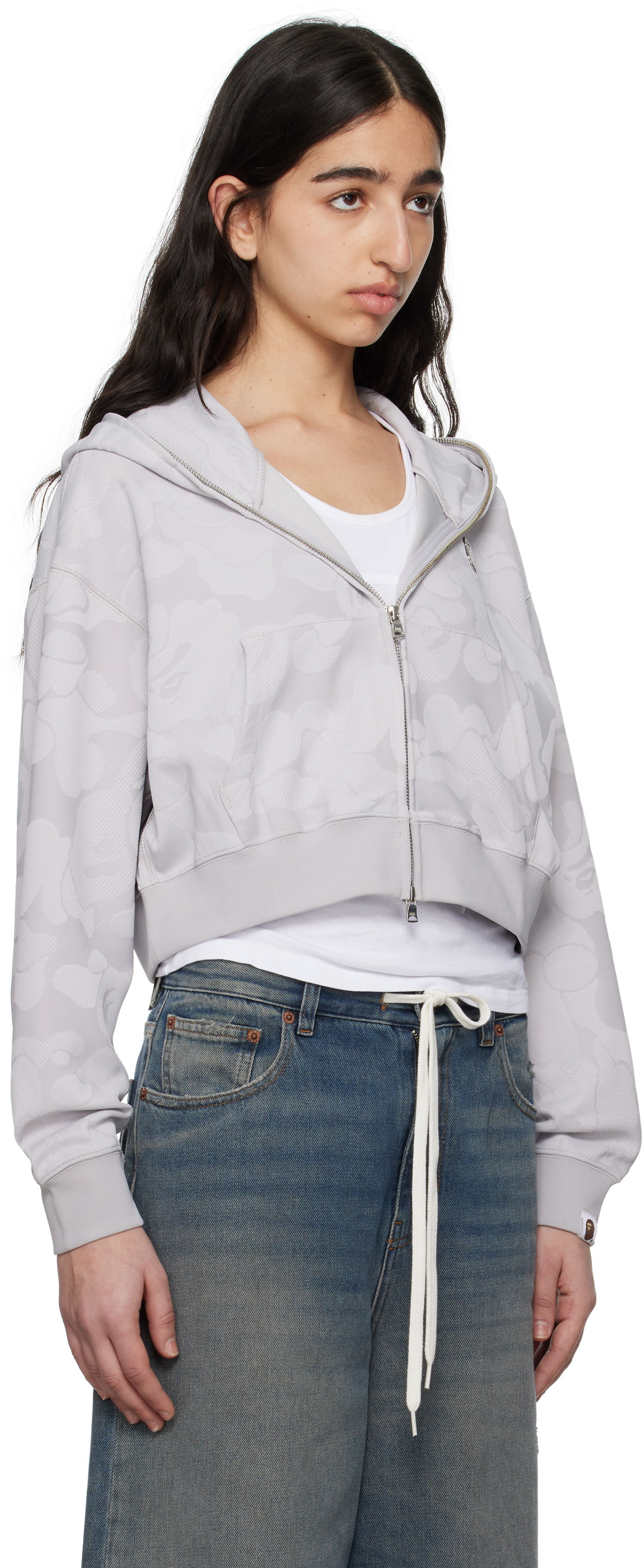 Суитчър BAPE BAPE Jacquard One Point Cropped Zip Hoodie Сиво | 001ZPL302013L, 1