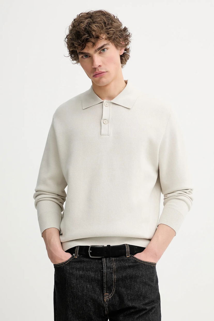 Поло тениска Samsoe Samsoe Samsoe Samsoe SANINO Knit Polo Shirt Бежово | M25200022