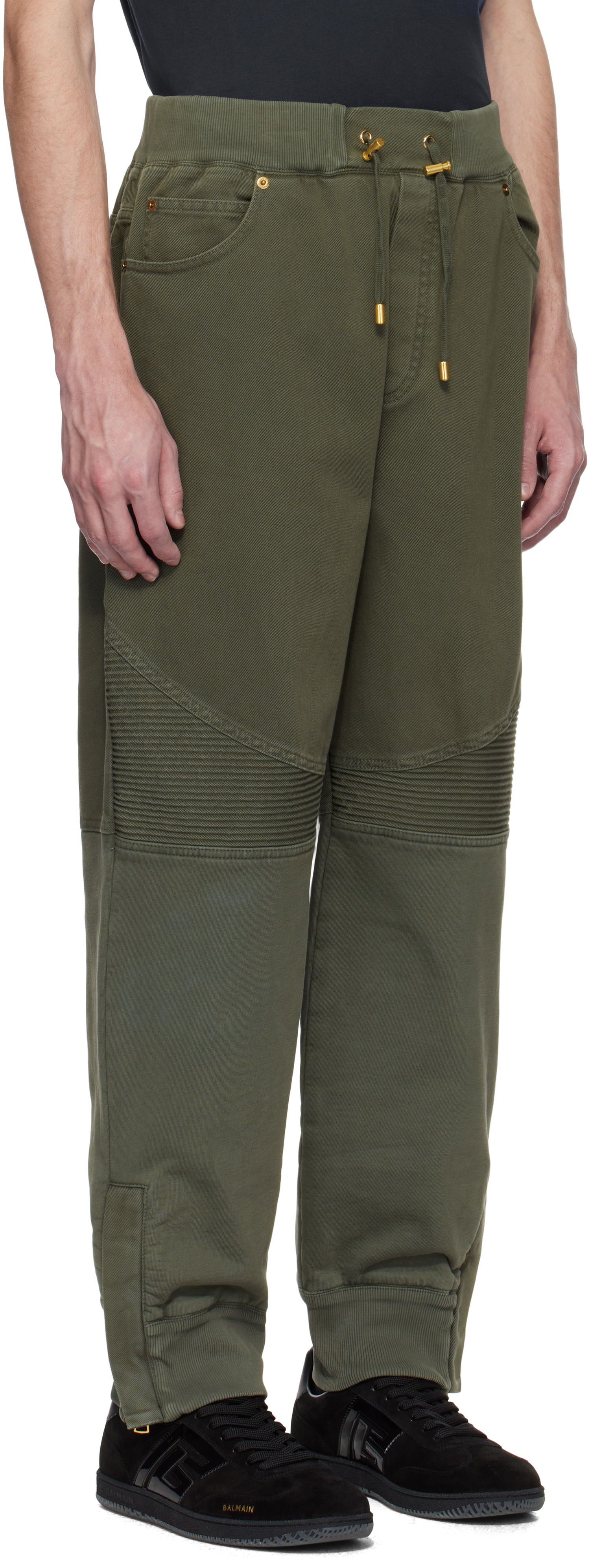 Спортни панталони Balmain Balmain Loose-Fit Denim & Jersey Trousers Зелено | EH1MD045DF43, 1