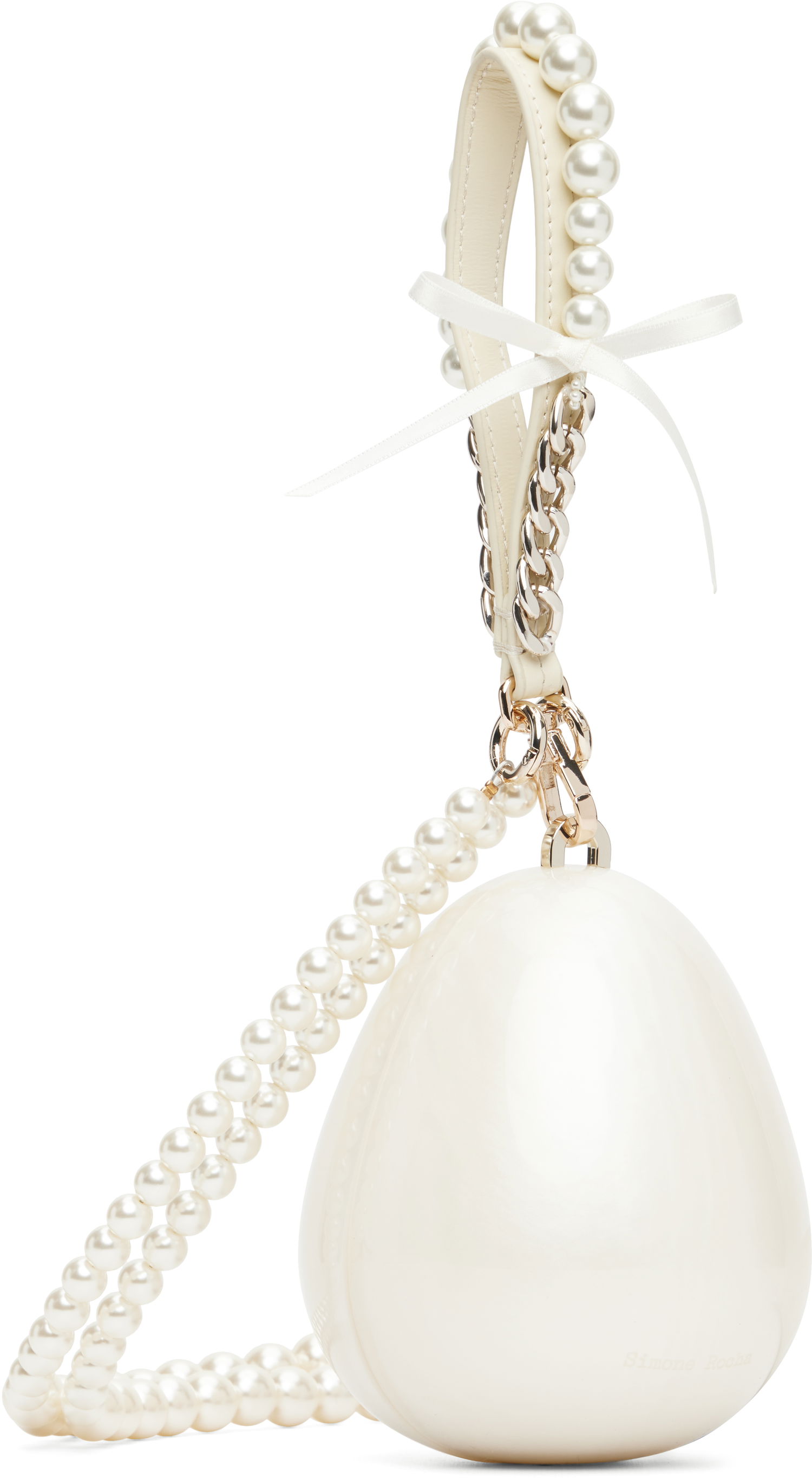 Дамска чанта Simone Rocha Simone Rocha Pearl & Chain Strap Pearl Egg Bag Бяло | BAG110ECBOW 0773, 1