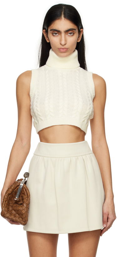 Пуловер Max Mara Max Mara Cable Knit Sleeveless Turtleneck Бяло | 2411361121600, 0
