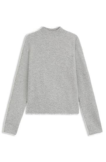 Пуловер BOSS Mock-neck sweater in a wool blend with cashmere Сиво | 50547907