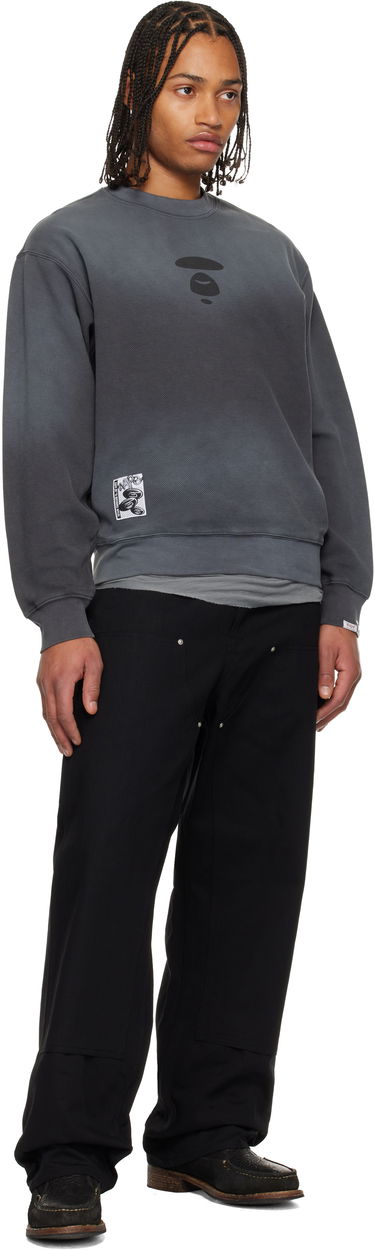 Суитчър AAPE by A Bathing Ape Moonface Diagonal Ribbed Crew Neck Sweatshirt Сиво | AAPSWMC381XXPBKL, 3