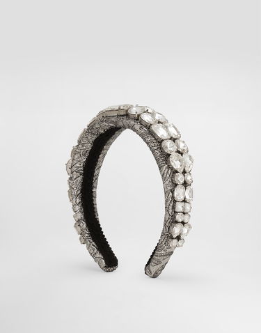 Аксесоари Dolce & Gabbana Floral Jacquard Embroidered Headband with Crystal Embellishment Металик | FY367ZGDDDMS8400, 2