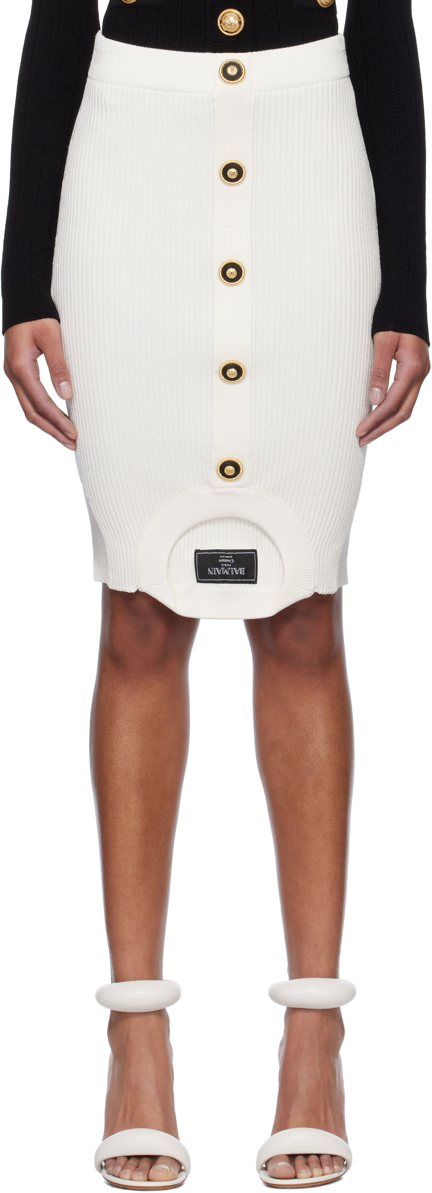 Пола Balmain Balmain Optical Illusion Ribbed Knit Miniskirt Бяло | EF1LBA60KI10, 0