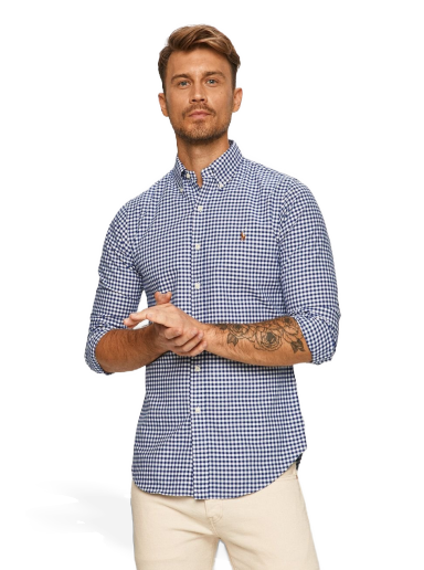 Риза Polo by Ralph Lauren Custom-Fit Oxford Checked Shirt Синьо | 710549084010