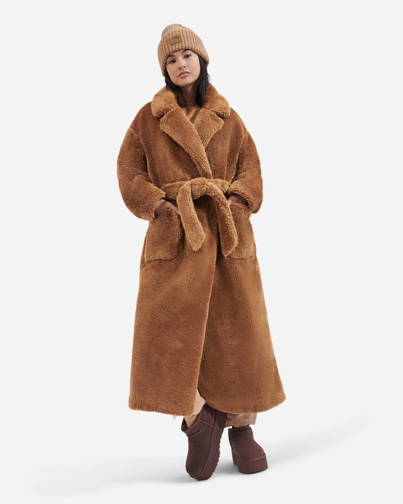 Палта UGG Faux Fur Wrap Coat Кафяво | 1149930-PEC